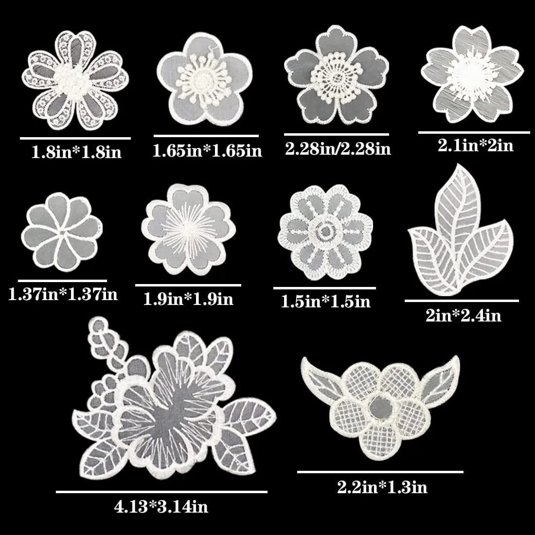 30 PCS Lace Flowers Applique Embroidery Flowers Leaf Sew Iron On Patch, Organza Patches for Wedding Bridal Dress Sewing Craft DIY Clothes Hair Ornaments (White)