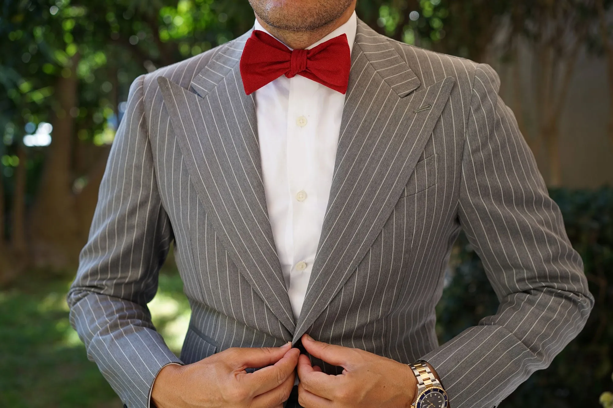 Apple Maroon Linen Self Bow Tie