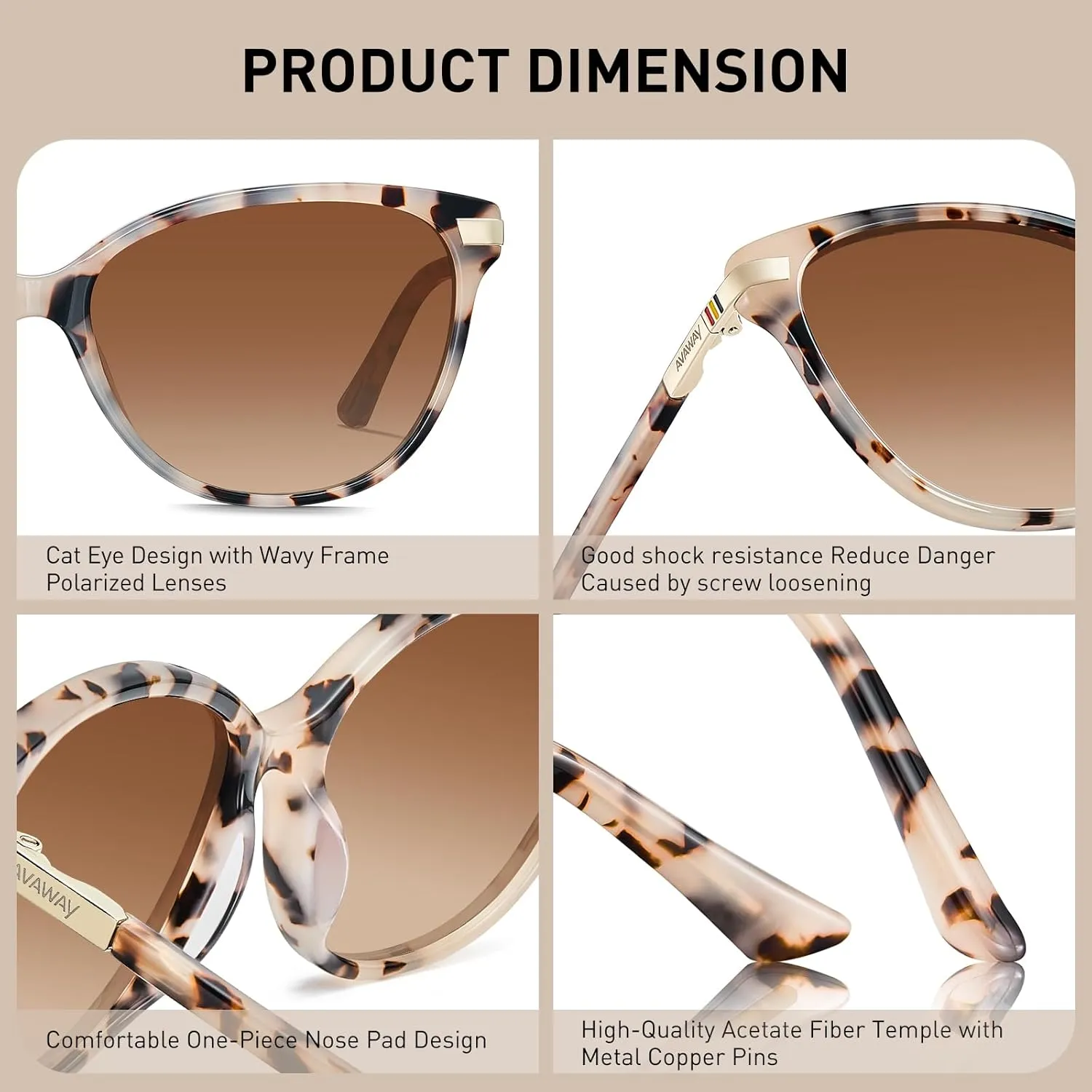 AVAWAY Cat Eye Polarized Sunglasses for Women - 100% UV Protection Cateye Acetate Designer Sun Glasses Trendy Shades