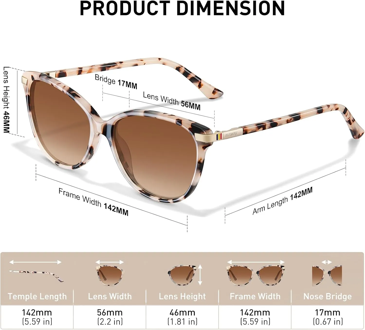 AVAWAY Cat Eye Polarized Sunglasses for Women - 100% UV Protection Cateye Acetate Designer Sun Glasses Trendy Shades