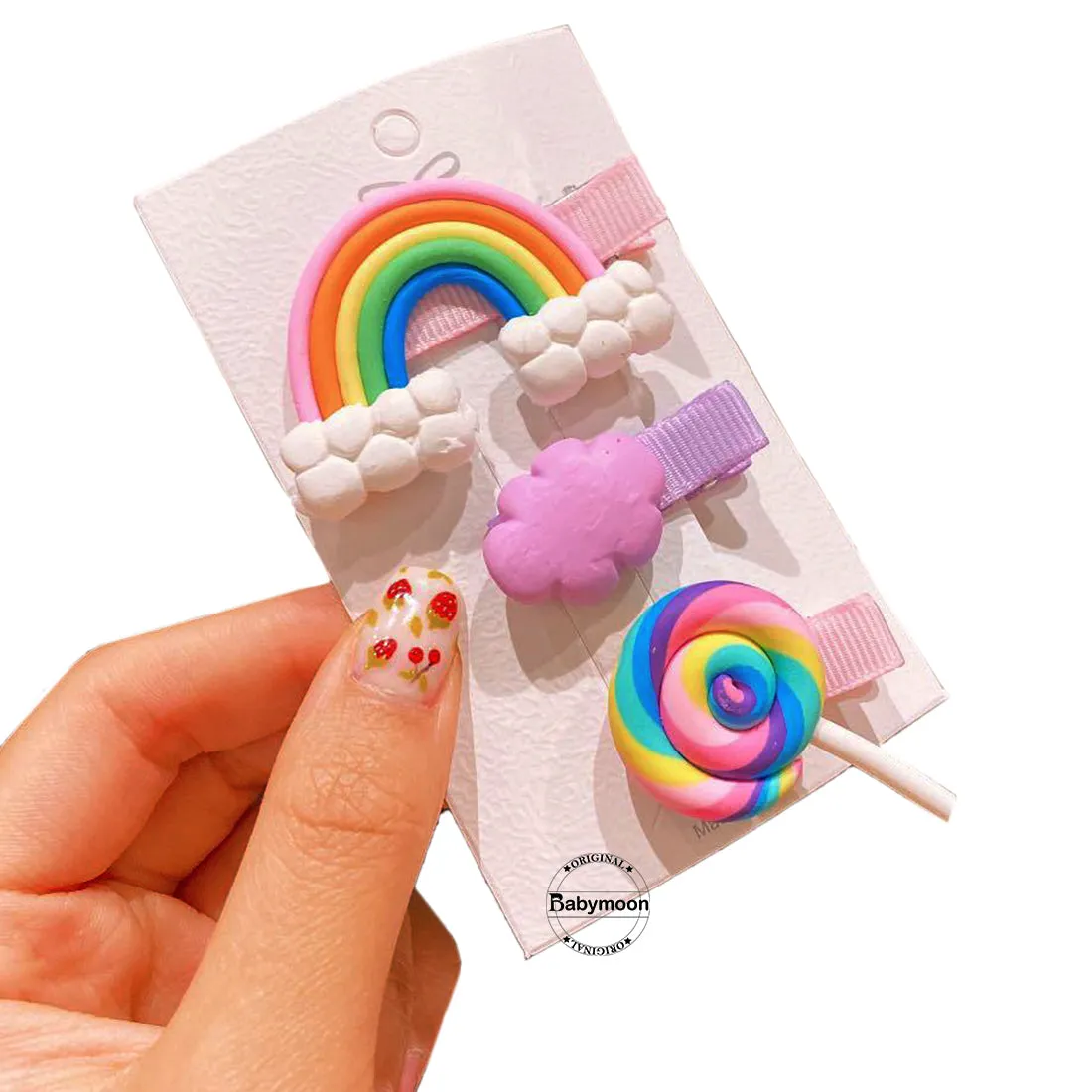 Babymoon 3pcs Rainbow HairClips Hair Accessories