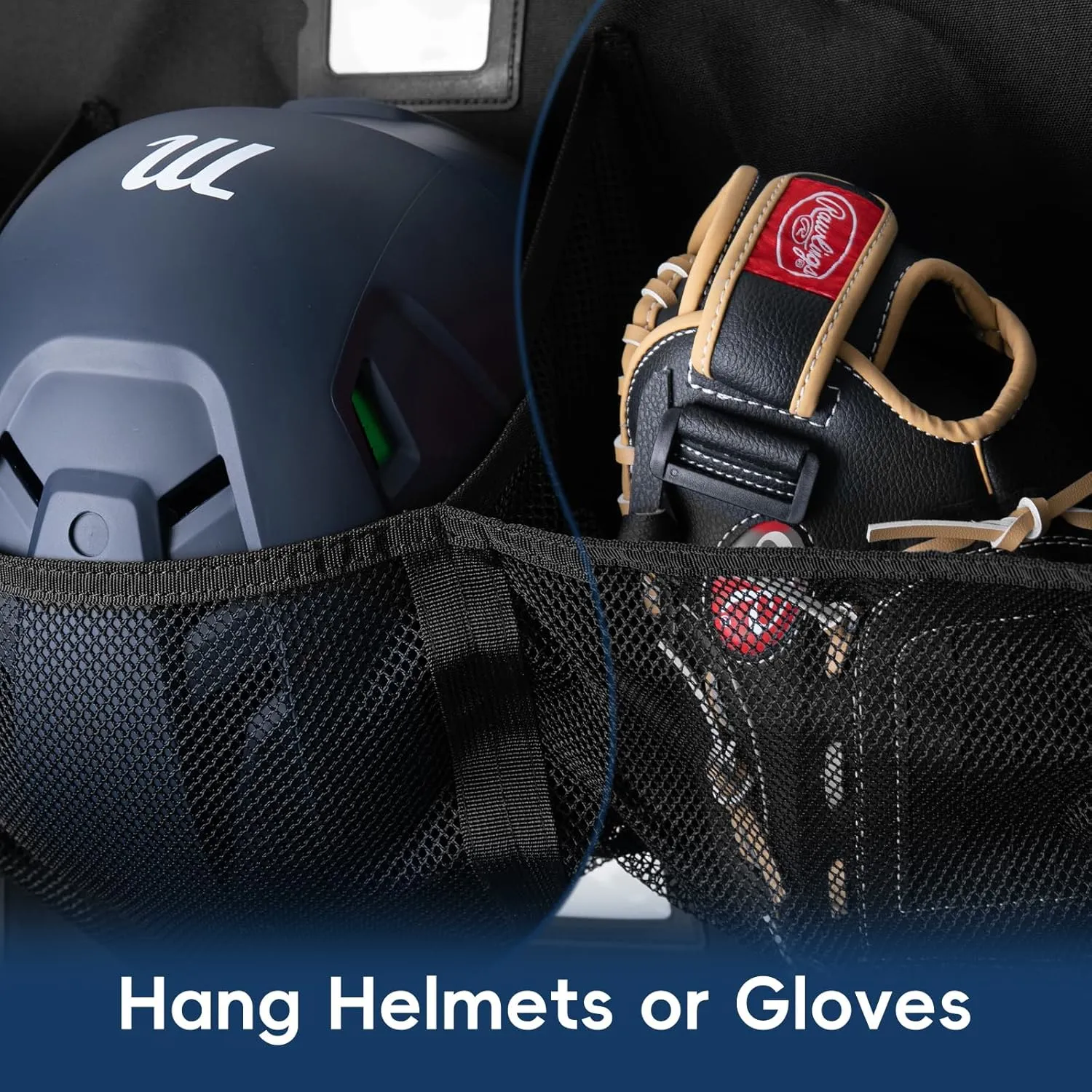 Baseball/Softball Dugout Organizer - 15  Helmet & Glove Storage Bag, Military-Grade 900D Fabric & 6 Reinforced Steel Hooks