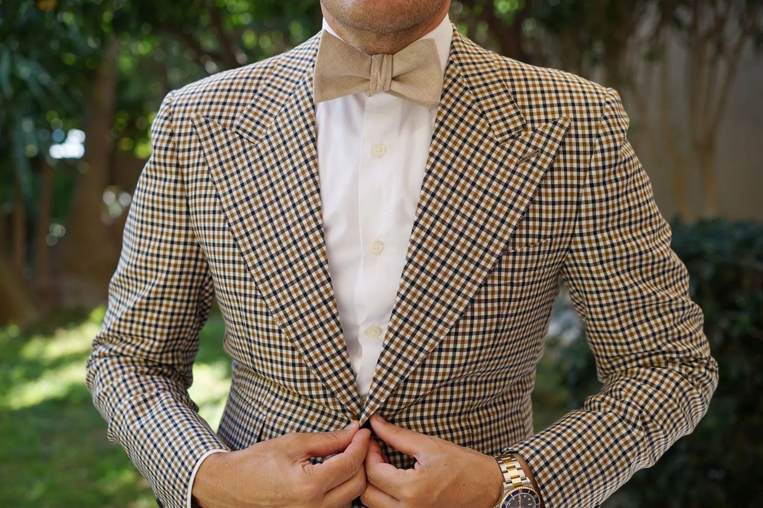 Biscotti Beige Linen Self Bow Tie