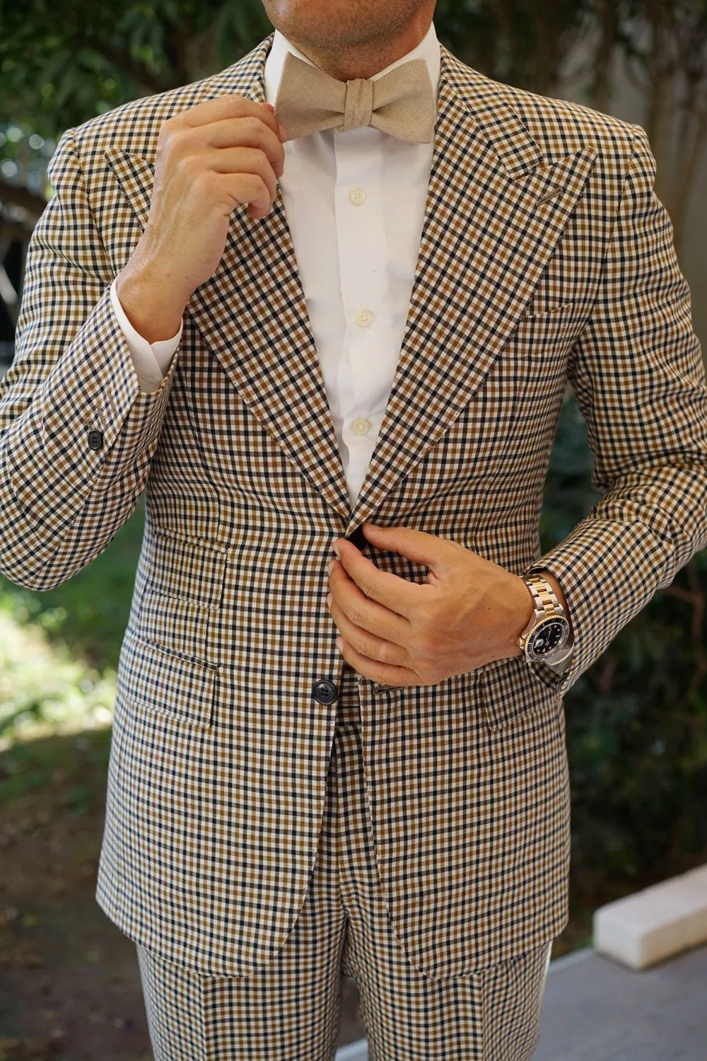 Biscotti Beige Linen Self Bow Tie