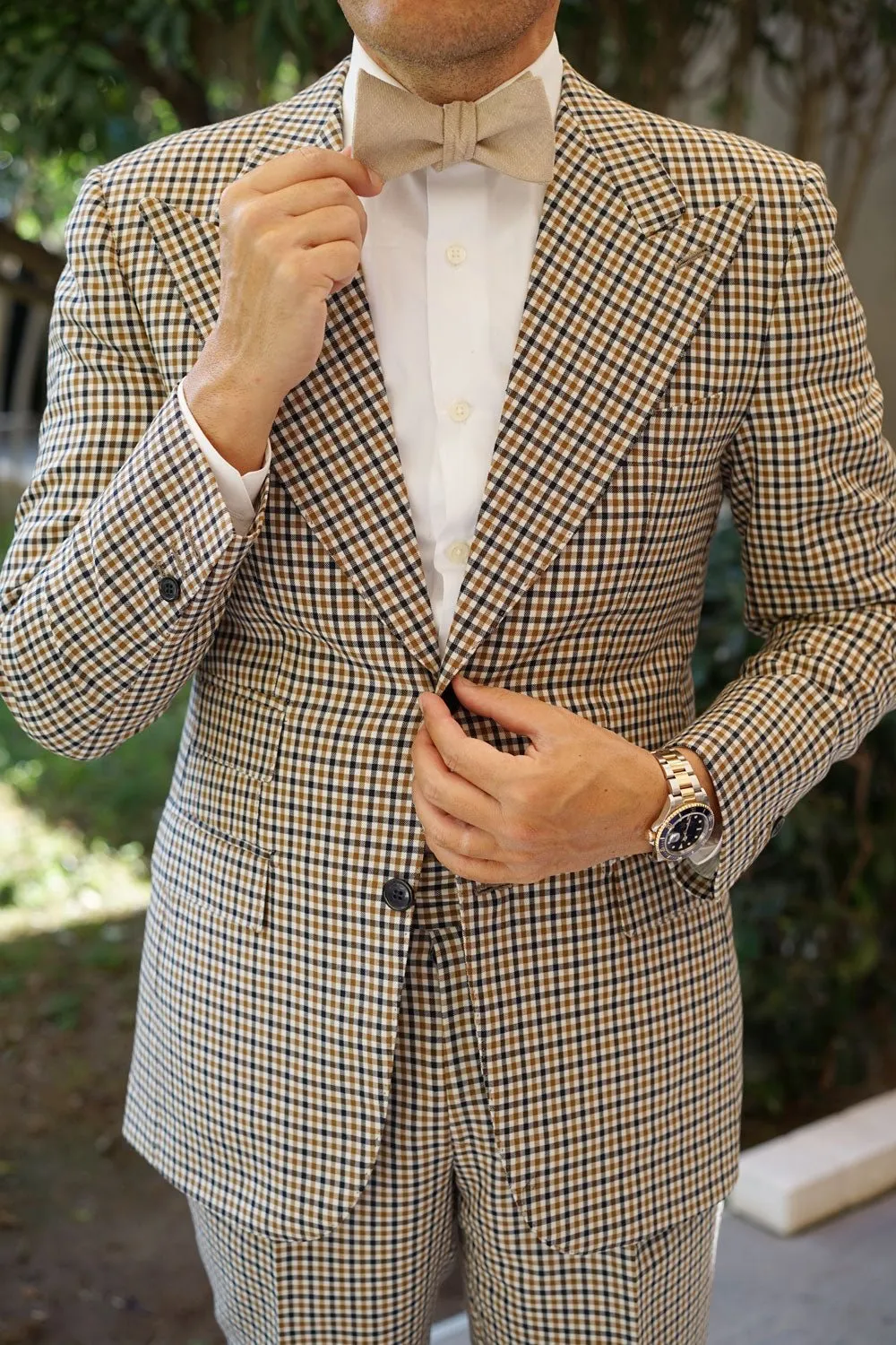 Biscotti Beige Linen Self Bow Tie