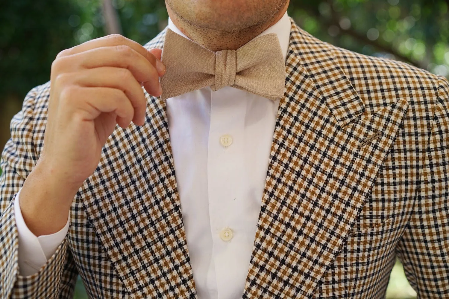 Biscotti Beige Linen Self Bow Tie