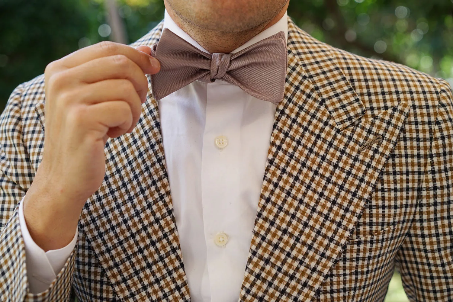 Biscotti Grey Weave Self Bow Tie