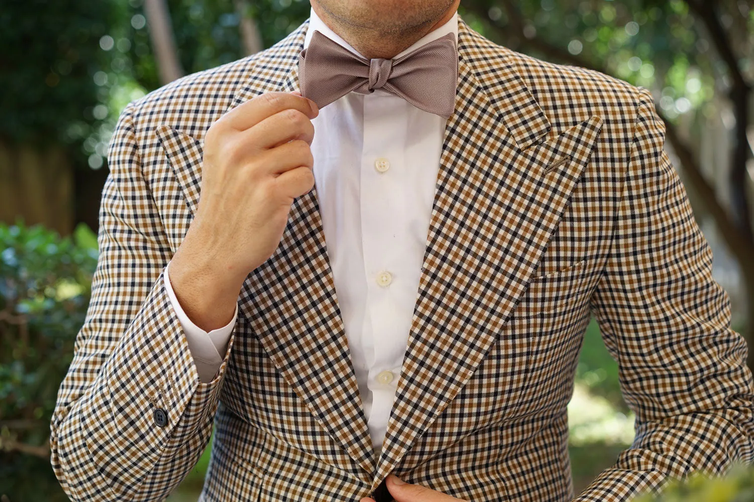 Biscotti Grey Weave Self Bow Tie