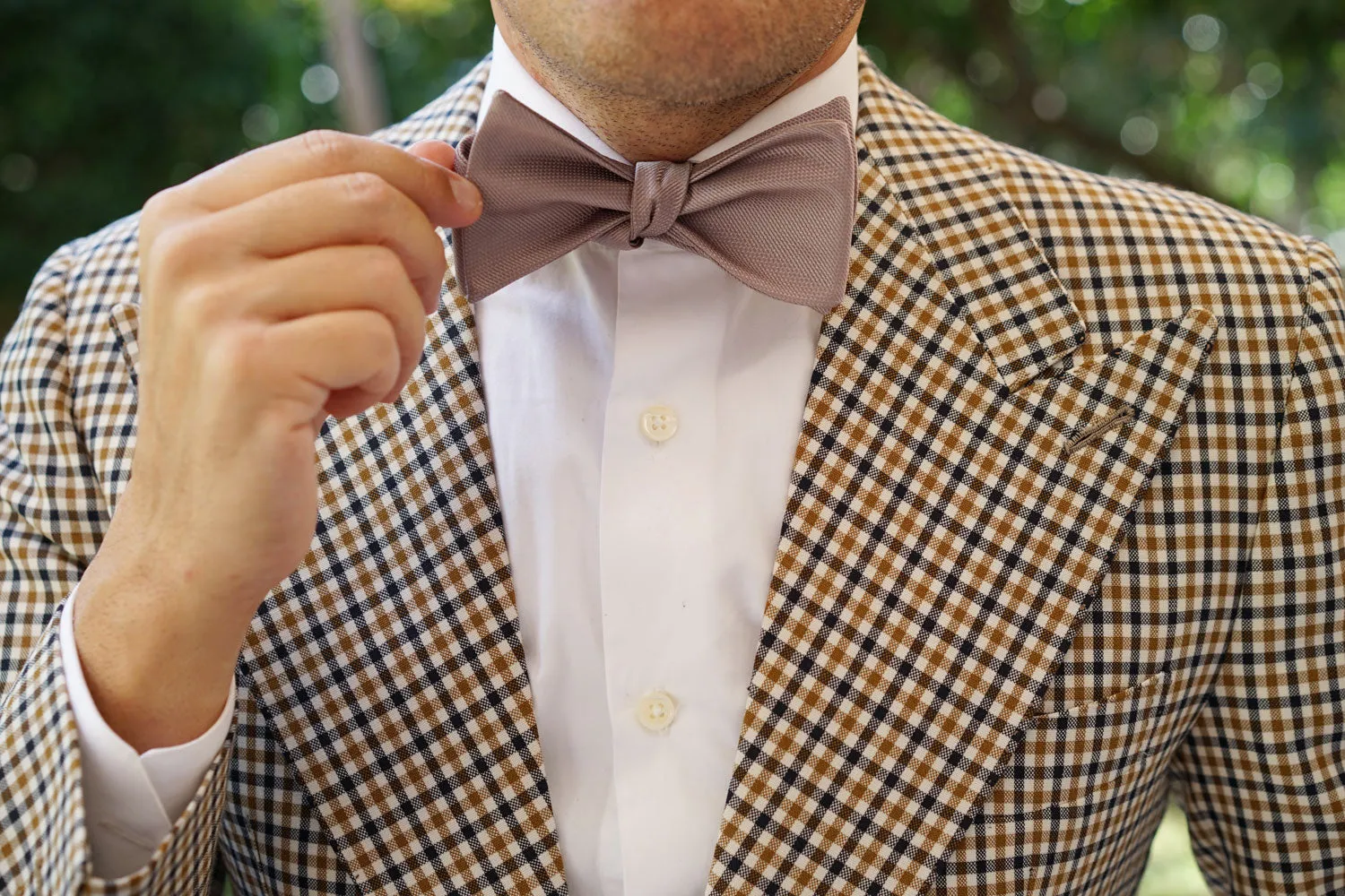 Biscotti Grey Weave Self Bow Tie