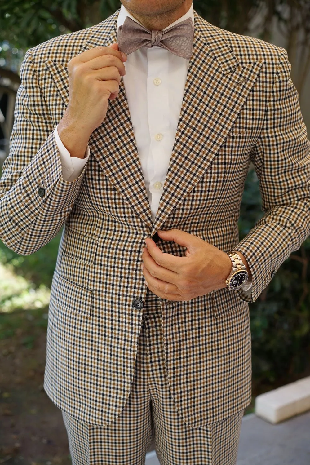 Biscotti Grey Weave Self Bow Tie