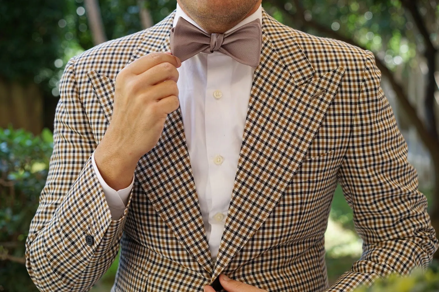 Biscotti Grey Weave Self Bow Tie