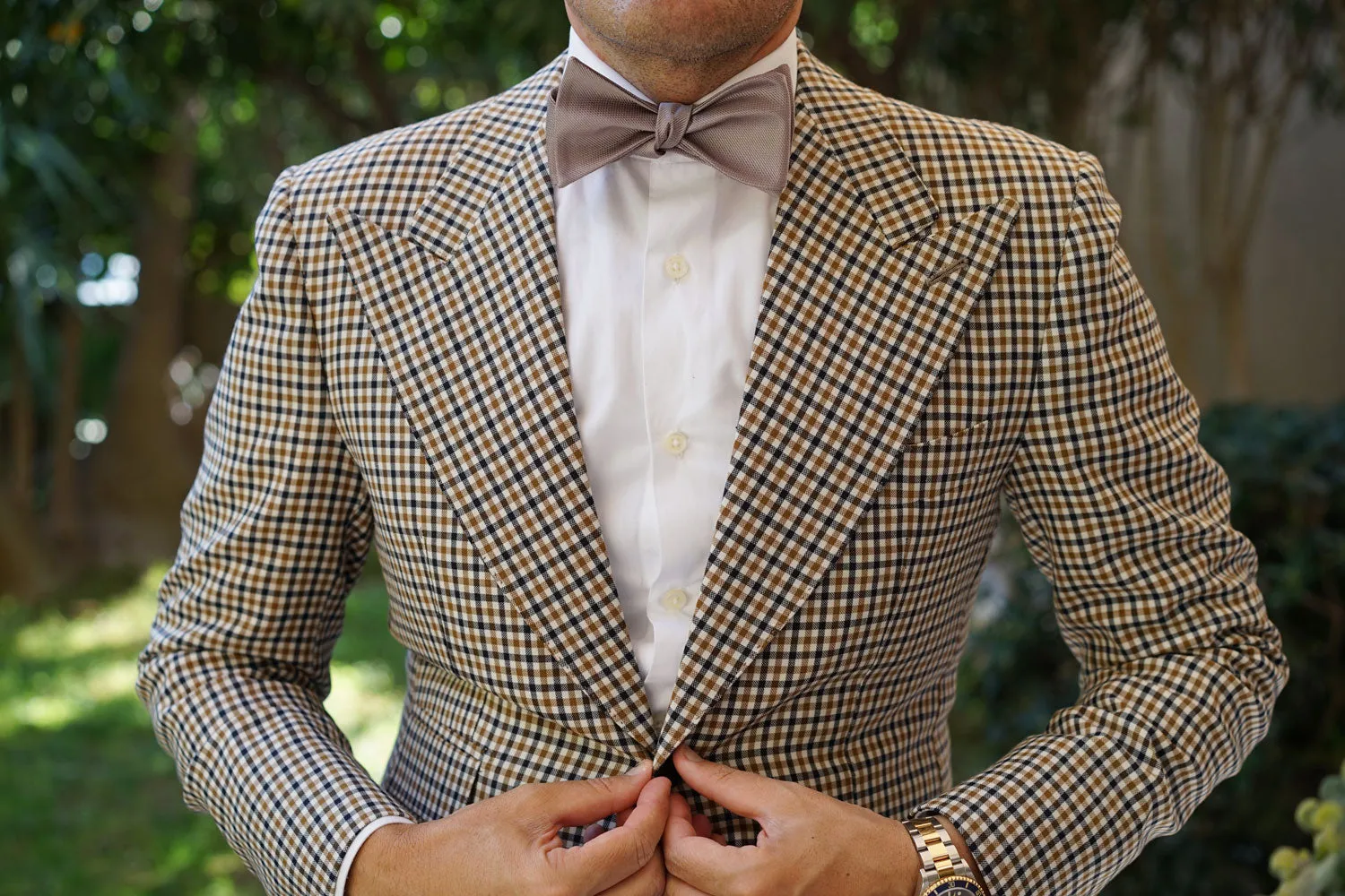 Biscotti Grey Weave Self Bow Tie
