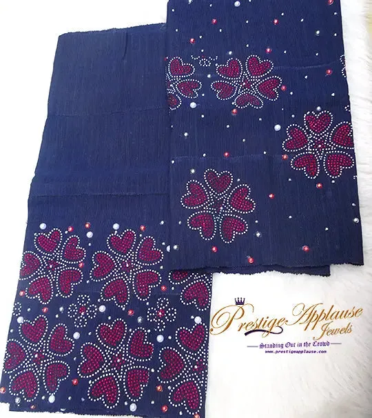 Celebrant Navy Blue Mixed Aso Oke African Nigerian Gele Ipele Men Fila Cap Veil Bridal Instock UK Delivery
