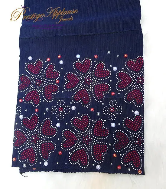 Celebrant Navy Blue Mixed Aso Oke African Nigerian Gele Ipele Men Fila Cap Veil Bridal Instock UK Delivery