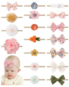 doboi 18PCS Baby Girl Headbands with Bows Baby Flower Hair Bows Nylon Hairbands Handmade Hair Accessories for Newborn Infant Toddlers Little Girls and Kids