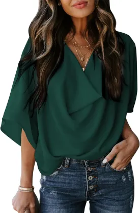 Dokotoo Womens Blouses and Tops Short Sleeve Chiffon Shirts and Tops