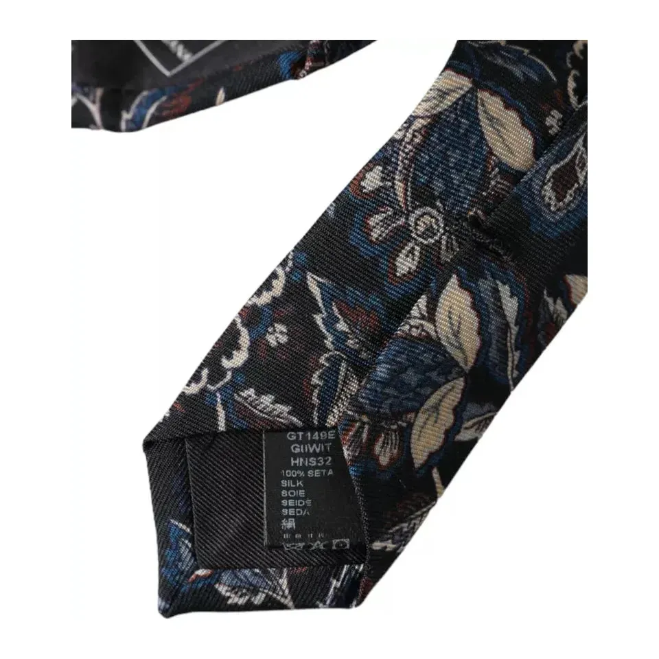 Dolce & Gabbana Black Floral Pattern Silk Adjustable Men Tie