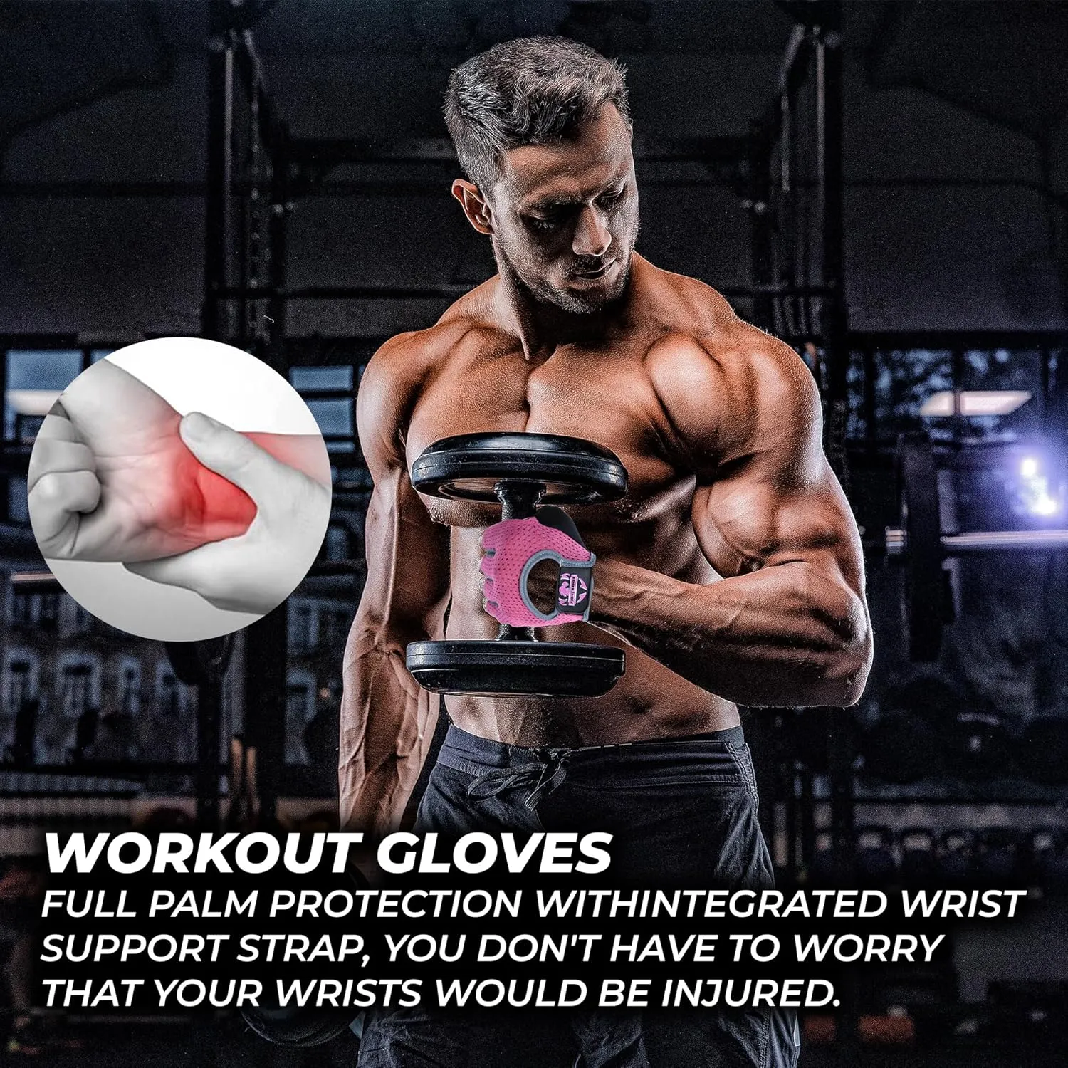 FIGHTSENSE Workout Gloves for Men Women, Weight Lifting Gloves with Non-Slip Silicon Padded Palm, Breathable, Lightweight Exercise Gym Gloves for Weightlifting Powerlifting Cycling Rowing