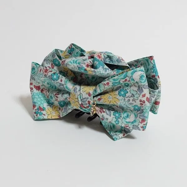 Floral Garden Flower Print Bow Hair Jaw Claw Clip Women Hair Accessories Handmade Bow Clamp