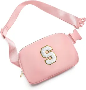 Gitus Birthday Gifts for 8 9 10 11 12 13 Year Old Girls Personalized Fanny Pack Crossbody Bags with Initial Letter Patch Belt Bag for Teen Girls Cute Trendy Stuff Travel Essentials (LightPink-S)