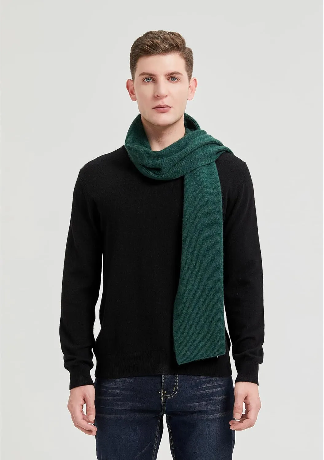 GreenMount Mens Cashmere Scarf Ribbed Knitted 100% Cashmere Scarf Warm Thick Soft for Fall Winter Men