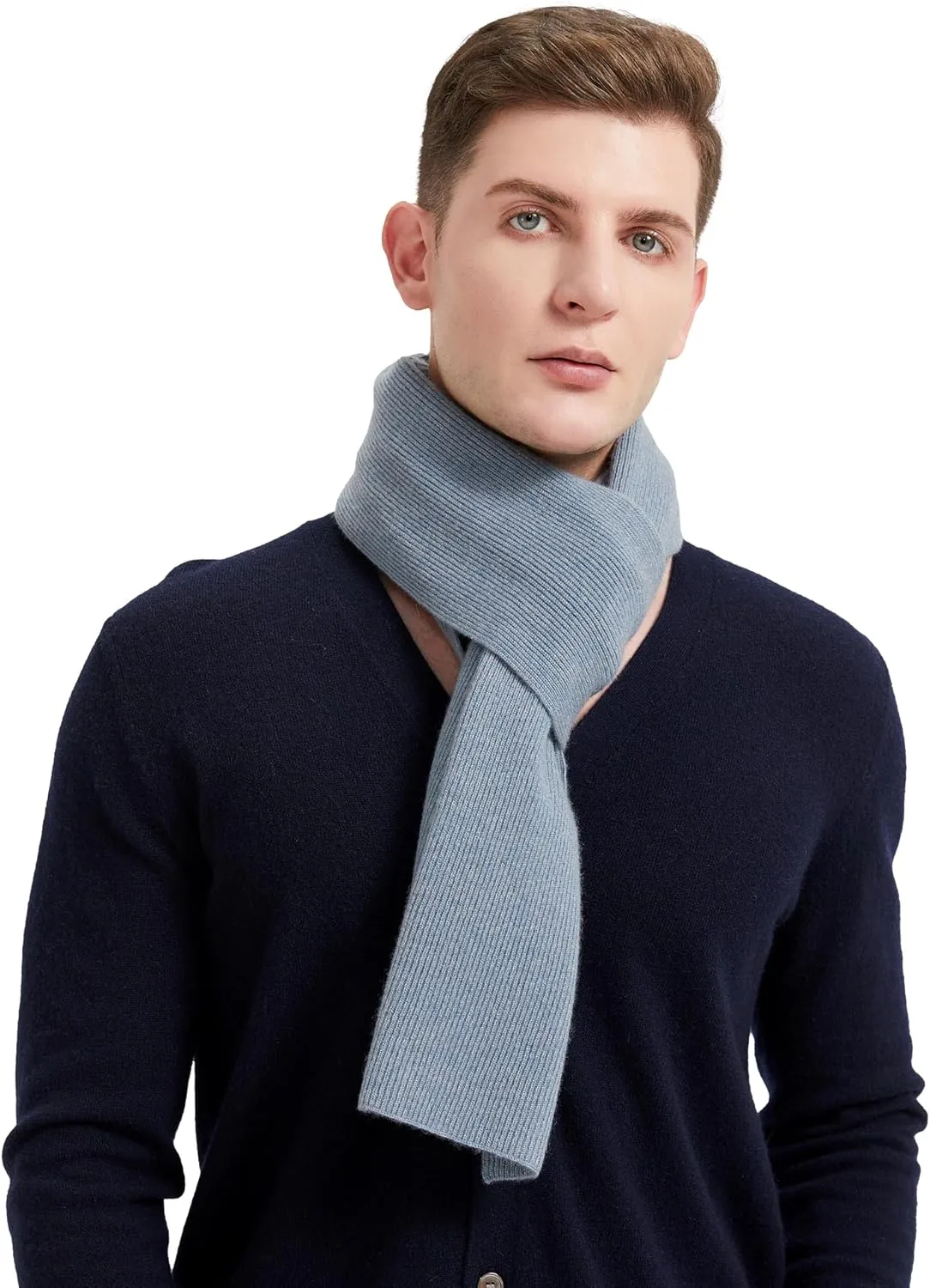GreenMount Mens Cashmere Scarf Ribbed Knitted 100% Cashmere Scarf Warm Thick Soft for Fall Winter Men