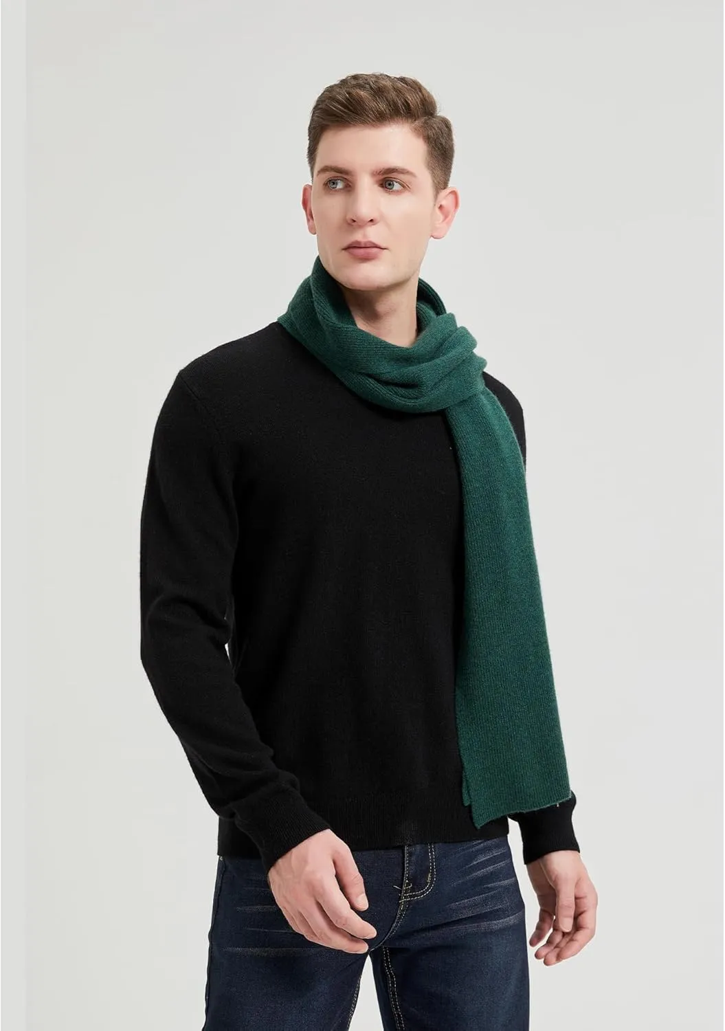 GreenMount Mens Cashmere Scarf Ribbed Knitted 100% Cashmere Scarf Warm Thick Soft for Fall Winter Men