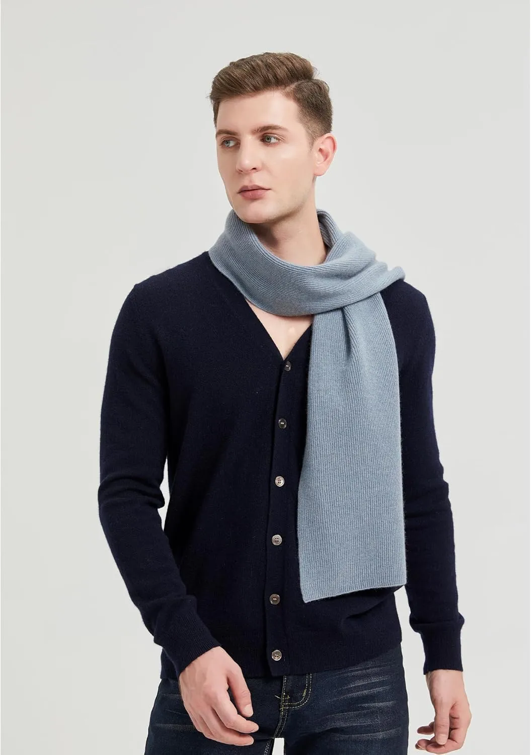 GreenMount Mens Cashmere Scarf Ribbed Knitted 100% Cashmere Scarf Warm Thick Soft for Fall Winter Men