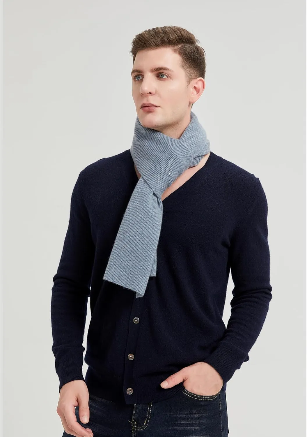 GreenMount Mens Cashmere Scarf Ribbed Knitted 100% Cashmere Scarf Warm Thick Soft for Fall Winter Men