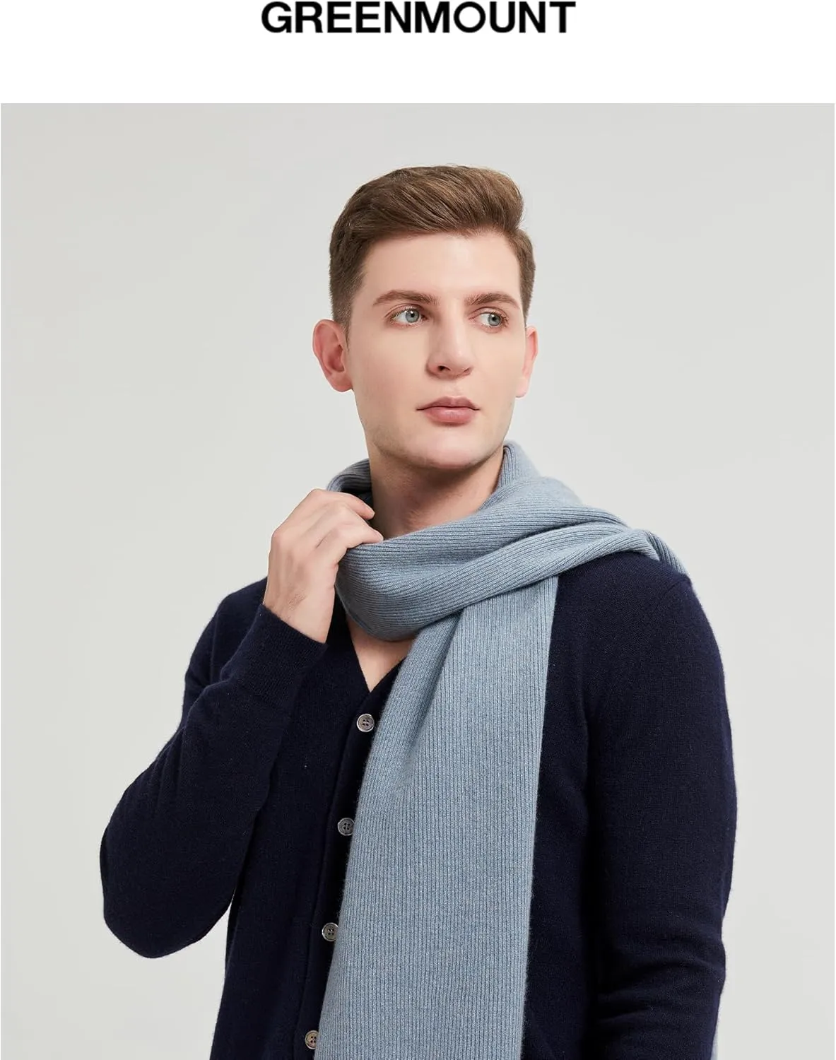 GreenMount Mens Cashmere Scarf Ribbed Knitted 100% Cashmere Scarf Warm Thick Soft for Fall Winter Men