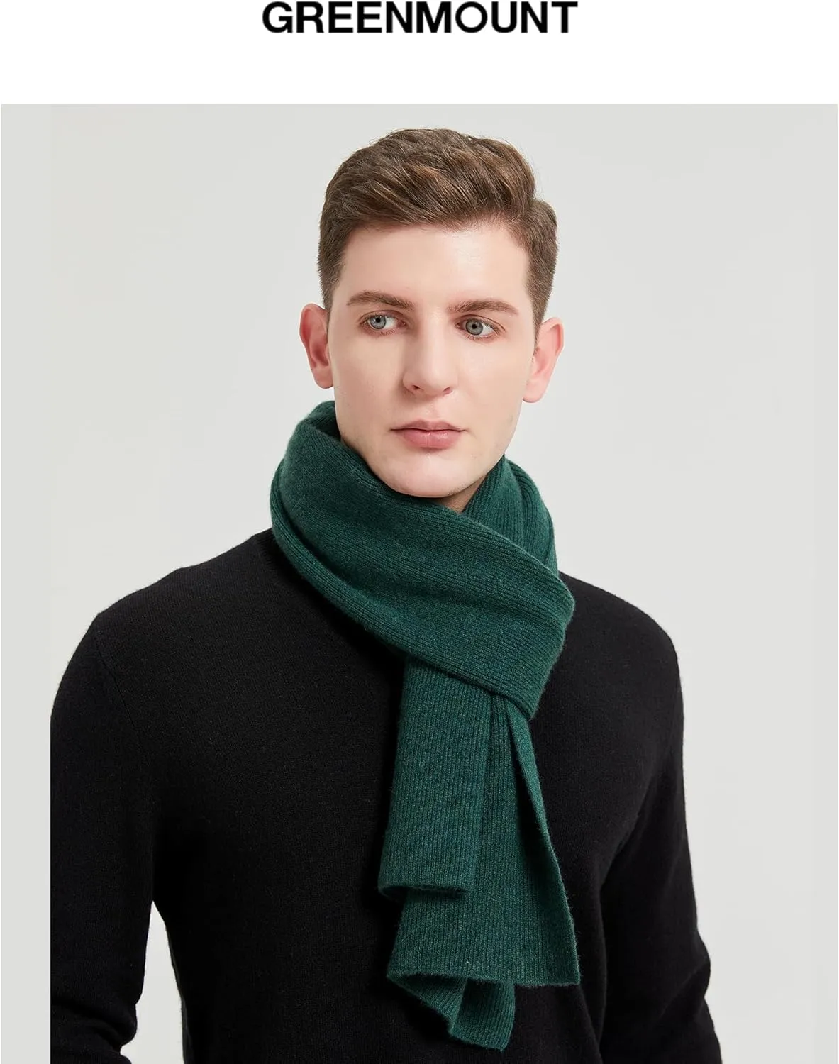 GreenMount Mens Cashmere Scarf Ribbed Knitted 100% Cashmere Scarf Warm Thick Soft for Fall Winter Men