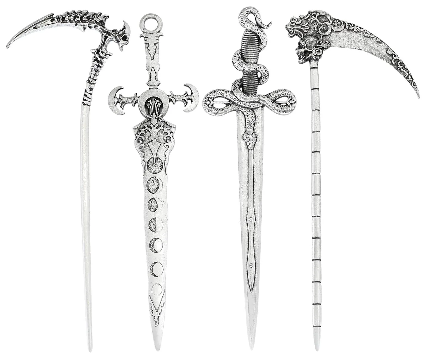 GuoShuang Women's Hair Accessories - 4pcs Hair Stick For Long Hair with Gothic Skull Moon Snake Sword Design -Celtic Hair Jewelry jewelry for women Viking Hairpins,Great Gift For Viking Lover
