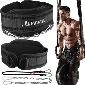 Jaffick Dip Belt with Steel Chain for Weightlifting Pullup Gym Weighted Lifting Belt for Powerlifting Squat Bodybuilding Waist Support for Both Men and Women