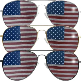 JOYIN 3 Pcs July 4th American Flag Sunglasses, Fourth of July Patriotic Sunglasses with Gold Silver and Black Frame, Red White Blue American Glasses for 4th of July Accessories, Party Favor