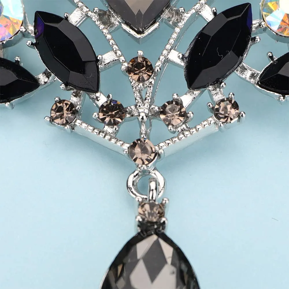 Kercisbeauty Bouquet Black Crystal Brooch for Suit Dress Unisex Teardrop Large Brooches Pin for Women Men Special Occasion (Silver, Black)