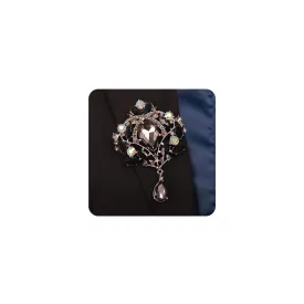Kercisbeauty Bouquet Black Crystal Brooch for Suit Dress Unisex Teardrop Large Brooches Pin for Women Men Special Occasion (Silver, Black)