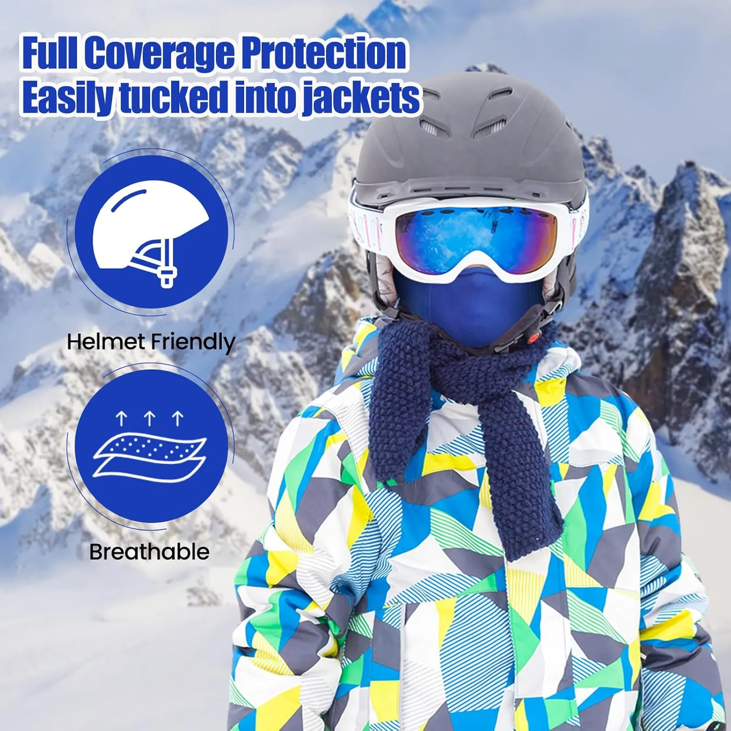 Kids Balaclava Ski Mask Scarf, Kids Fleece Gaiter Cold Weather Full Face Mask for Boys & Girls - Black