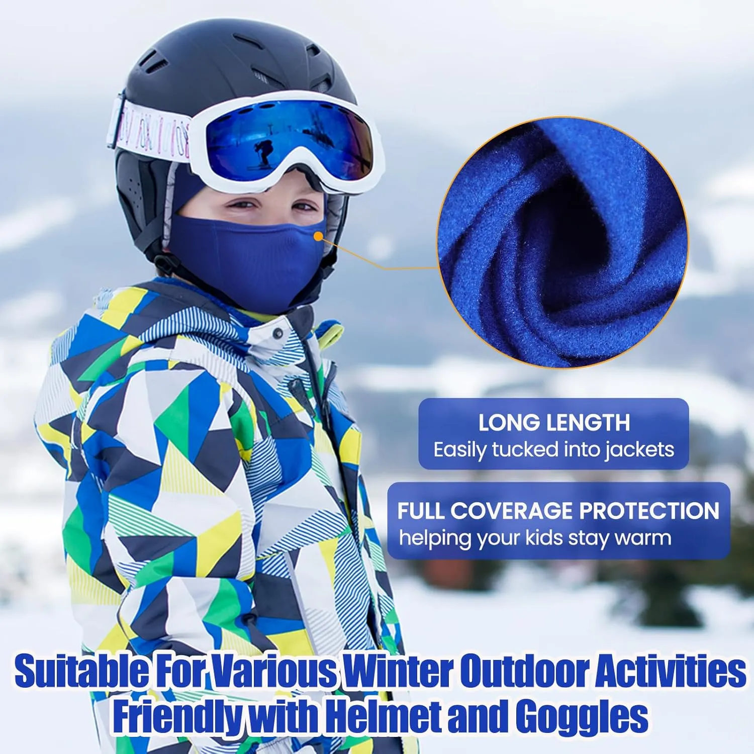 Kids Balaclava Ski Mask Scarf, Kids Fleece Gaiter Cold Weather Full Face Mask for Boys & Girls - Black