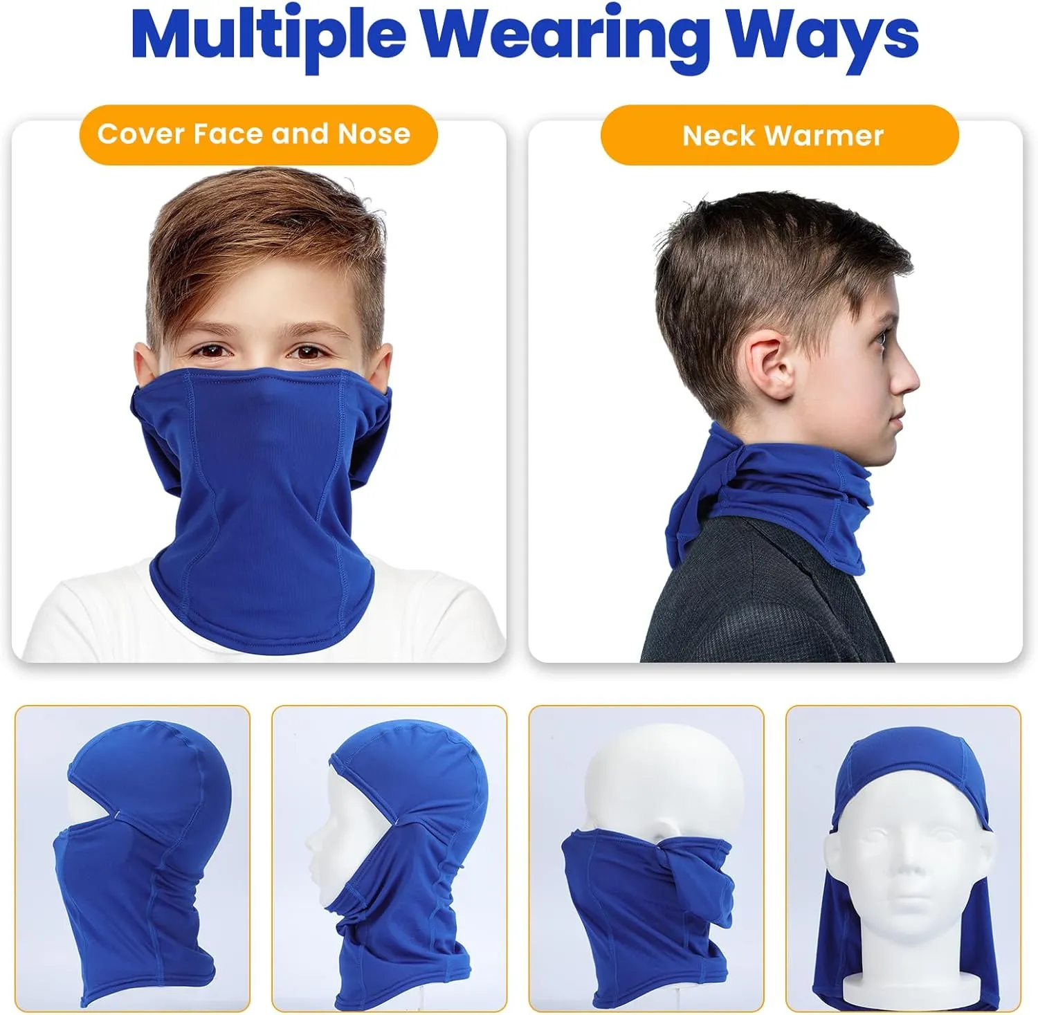 Kids Balaclava Ski Mask Scarf, Kids Fleece Gaiter Cold Weather Full Face Mask for Boys & Girls - Black