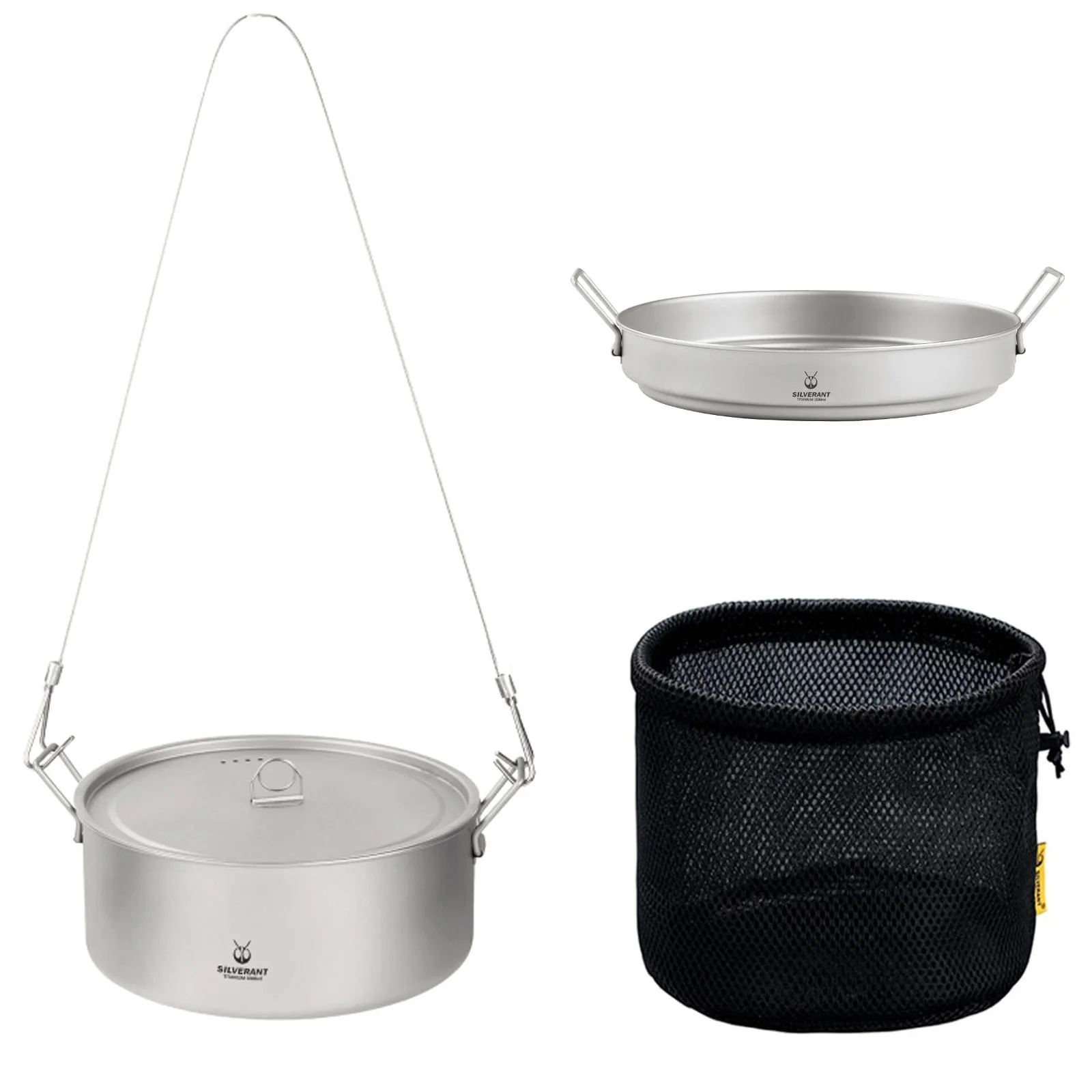 Large 2-Piece Titanium Camping Cookware Set With Hanger