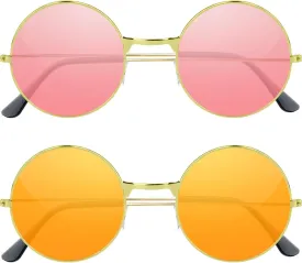 NEBURORA Round Hippie Sunglasses Metal Frame Colored Circle Glasses for Women Men 70s Retro Disco Party Accessory