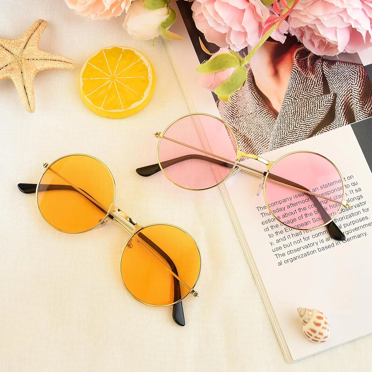 NEBURORA Round Hippie Sunglasses Metal Frame Colored Circle Glasses for Women Men 70s Retro Disco Party Accessory