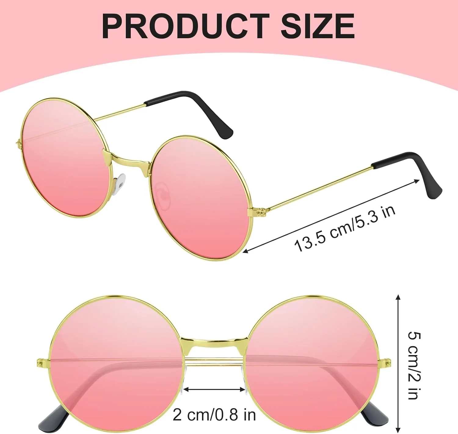 NEBURORA Round Hippie Sunglasses Metal Frame Colored Circle Glasses for Women Men 70s Retro Disco Party Accessory