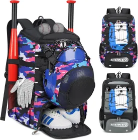 RAINSMORE Baseball Bag for Youth & Adult Lightweight Softball Bat Bag with Shoe Compartment, External Helmet Holder and Fence Hook Waterproof Baseball Backpack Hold T-Ball, Bat and Softball Equipment