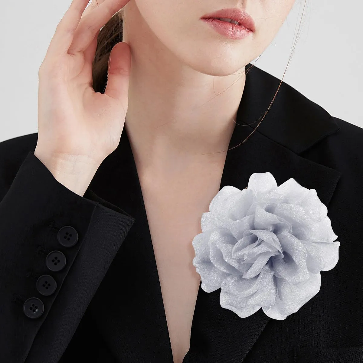 Rose Flower Brooches and Clips for Women | Light Gray Brooches & Hair Clips | Lapel & Hat Pins, 4.3 Inches