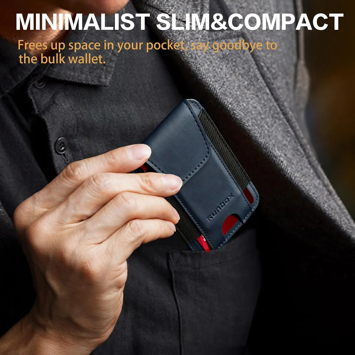 RUNBOX Wallet for Men 6-8 Cards With ID Window RFID Blocking Wallet Credit Card Holder Minimalist Front Pocket Gifts Ideal Choice