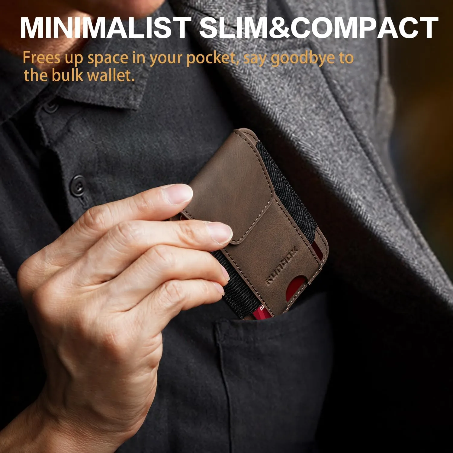 RUNBOX Wallet for Men 6-8 Cards With ID Window RFID Blocking Wallet Credit Card Holder Minimalist Front Pocket Gifts Ideal Choice
