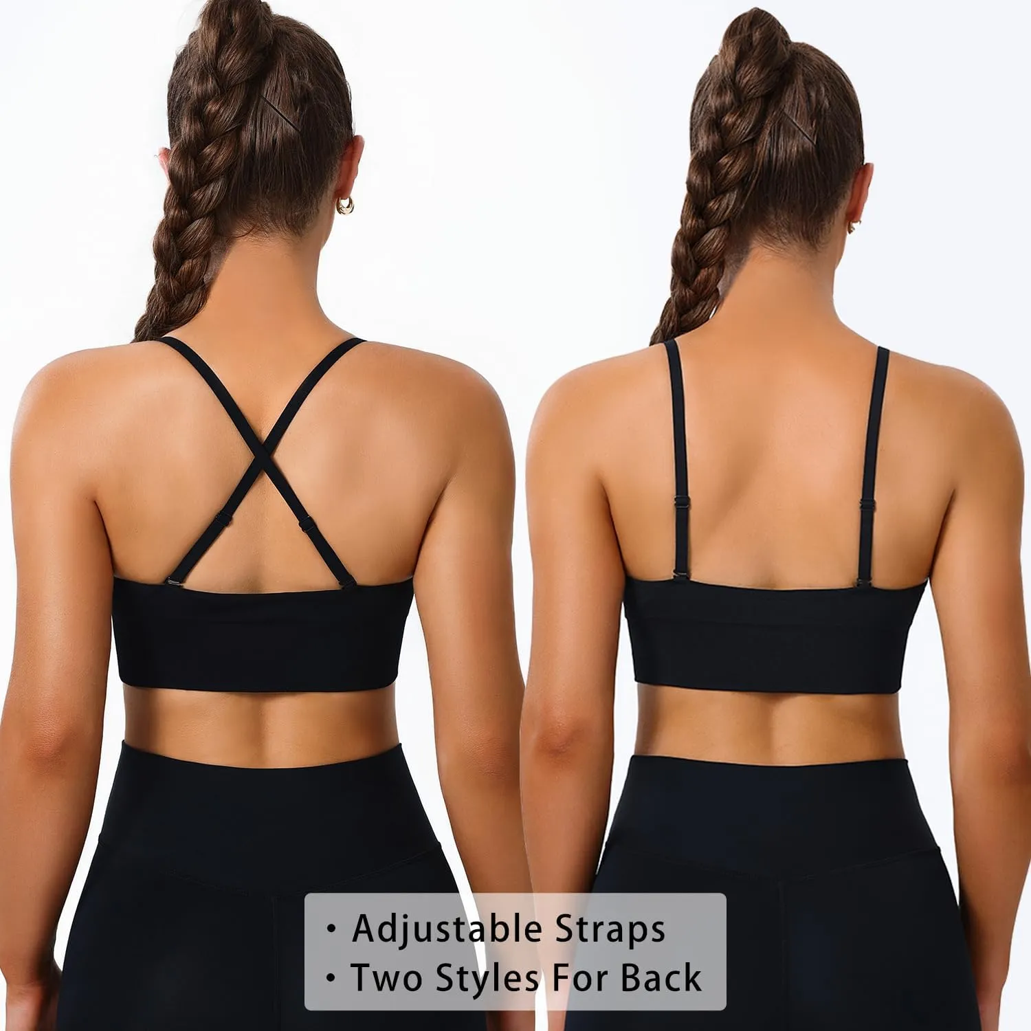 Sports Bras for Women Padded Adjustable Deep V Neck Bra Seamless Spaghetti Strap Criss Cross Light Impact Yoga Bras