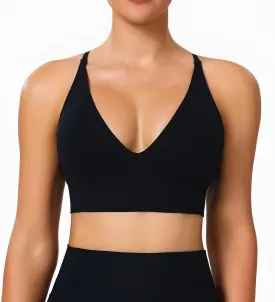Sports Bras for Women Padded Adjustable Deep V Neck Bra Seamless Spaghetti Strap Criss Cross Light Impact Yoga Bras