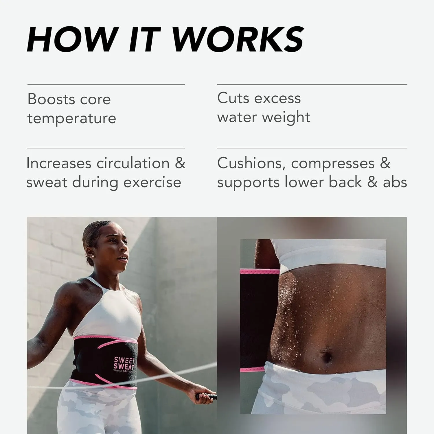 Sports Research Sweet Sweat Waist Trimmer - Premium Sweat Enhancing Fitness Belt for Women & Men - 5 Adjustable Sizes